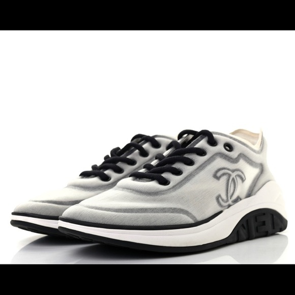 Chanel white and black mesh fashion sneakers - Picture 2 of 10